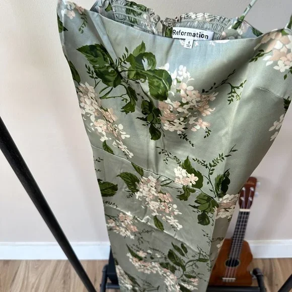 Reformation Frankie Silk Dress in Tea Garden